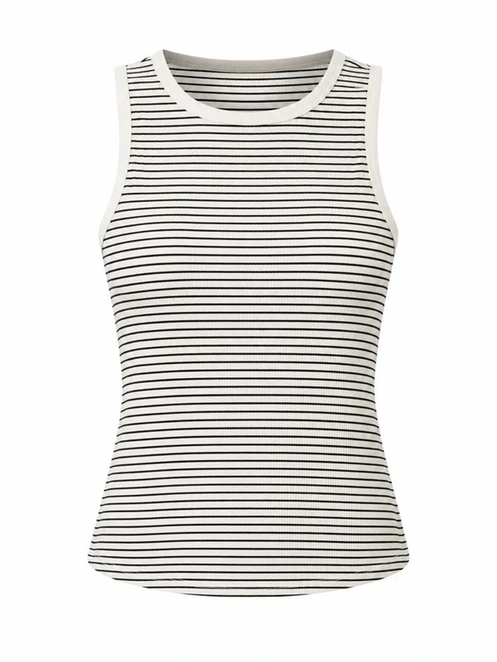 Nine West Black & White Striped Ribbed Tank Top-XXL